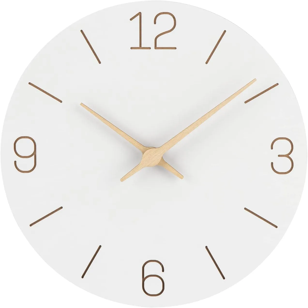 Bild von NESIFEE Wanduhr aus Holz in Weiß, 30 cm, lautlos und modern, ideal für Wohnzimmer und Schlafzimmer