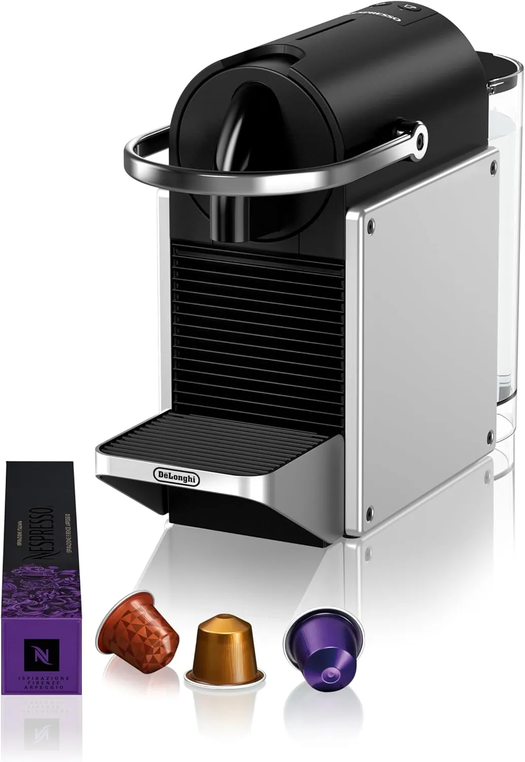 Bild von Nespresso De'Longhi Pixie EN127.S Kaffeemaschine in Silber und Schwarz mit 19 Bar Druck und ECO-Modus