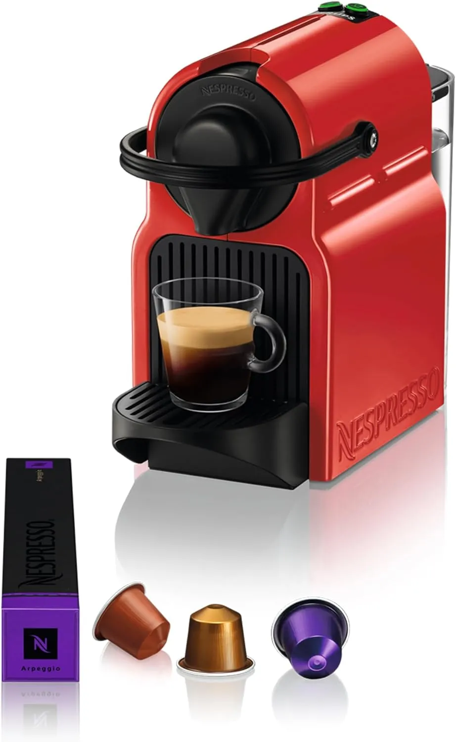 Bild von Nespresso Inissia XN1005 Kapselmaschine von Krups in Kirschrot mit schneller Betriebsbereitschaft und automatischer Abschaltung