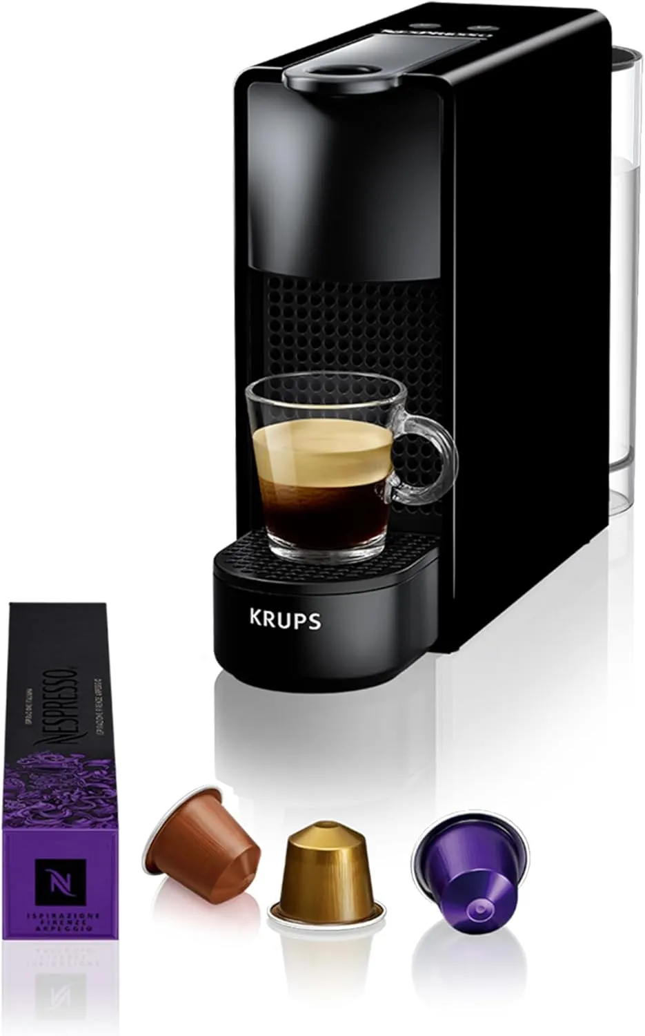 Bild von Nespresso Krups XN1108 Essenza Mini Kaffeekapselmaschine mit 19 bar Druck, 0,6 Litern Fassungsvermögen und Energiesparmodus in Schwarz