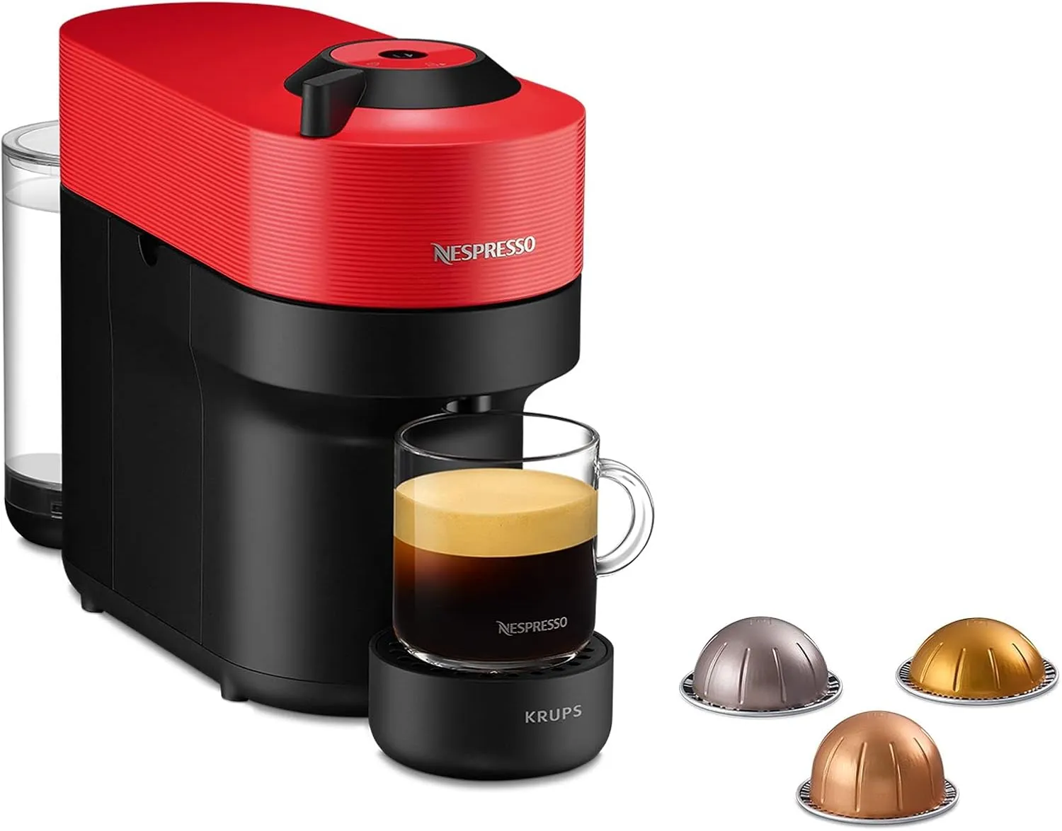 Bild von Nespresso Krups XN9205 Vertuo Pop Kaffeekapselmaschine mit 560 ml Kapazität, automatischer Kapselerkennung, One-Touch-System, vier Tassengrößen und verkürzter Aufheizzeit in Spicy Red