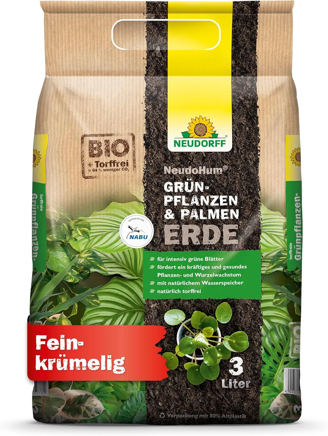 Bild von Neudorff NeudoHum Bio Erde für Grünpflanzen und Palmen, torffrei, 3 Liter