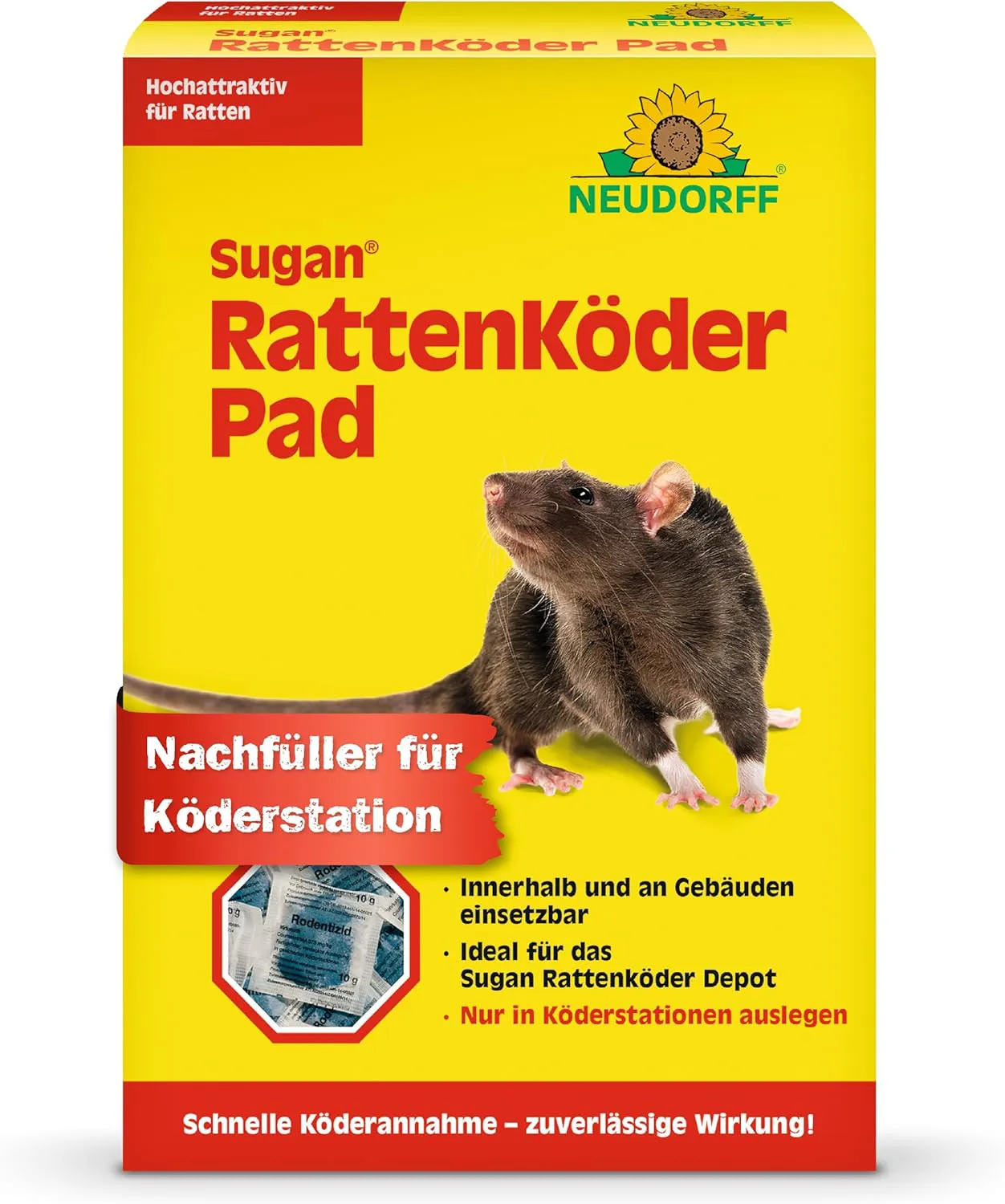 Bild von Neudorff Sugan Rattenköder Pad mit 400 g für die sichere Bekämpfung von Ratten in Köderstationen