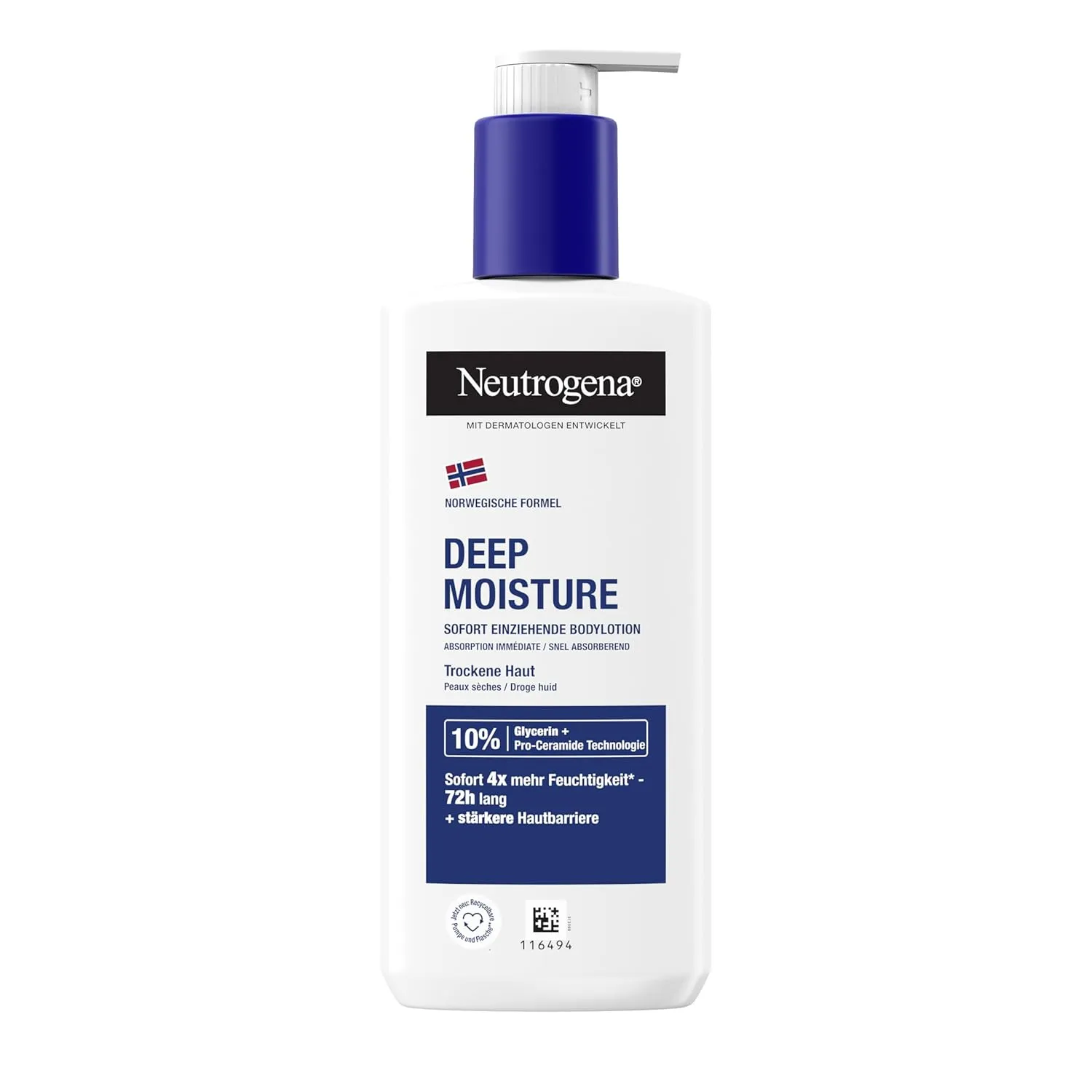 Bild von Neutrogena Deep Moisture Bodylotion mit Glycerin und Pro-Ceramide für 72 Stunden intensive Feuchtigkeit, 250 ml