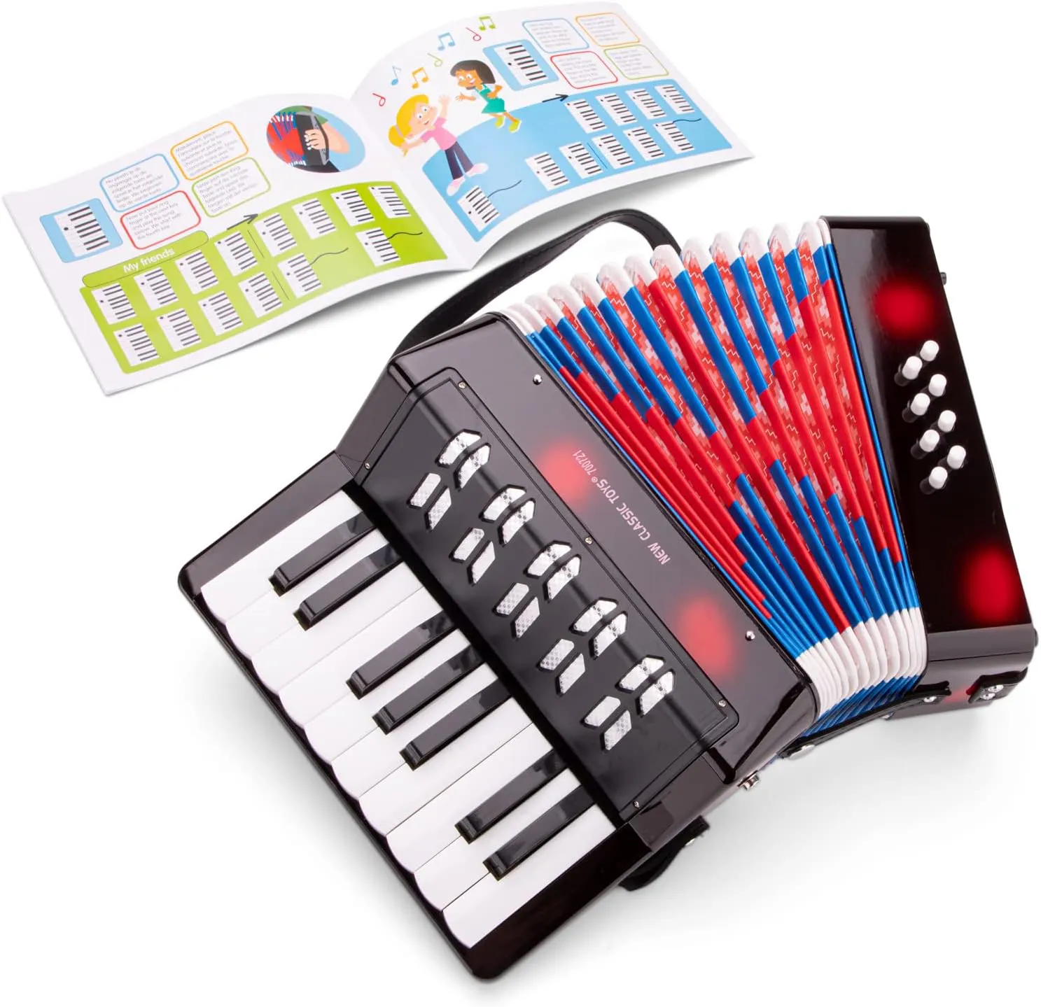 Bild von New Classic Toys 10057 großes Akkordeon in Schwarz und Rot mit Musikbuch