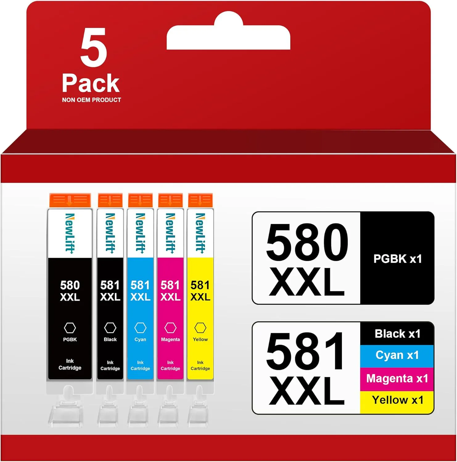 Bild von NewLift Multipack mit 5 kompatiblen Druckerpatronen für Canon 580 und 581, geeignet für verschiedene Pixma Modelle