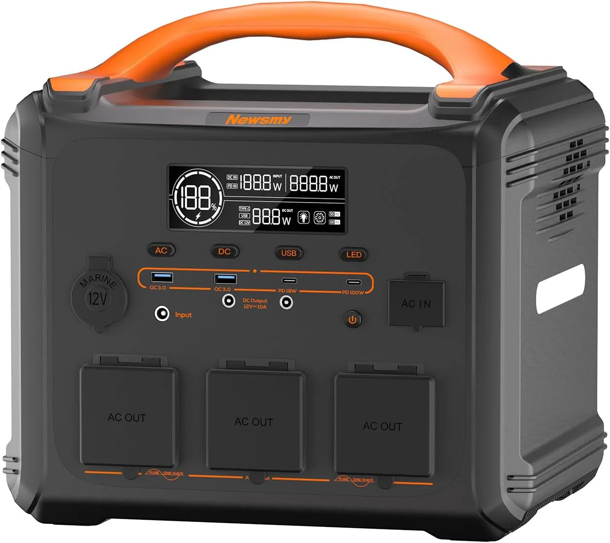 Bild von Newsmy tragbare Powerstation mit 1102,5Wh und 1200W Leistung, reiner Sinuswelle, 1,2 Stunden Schnellladung und PD100W-Ausgang