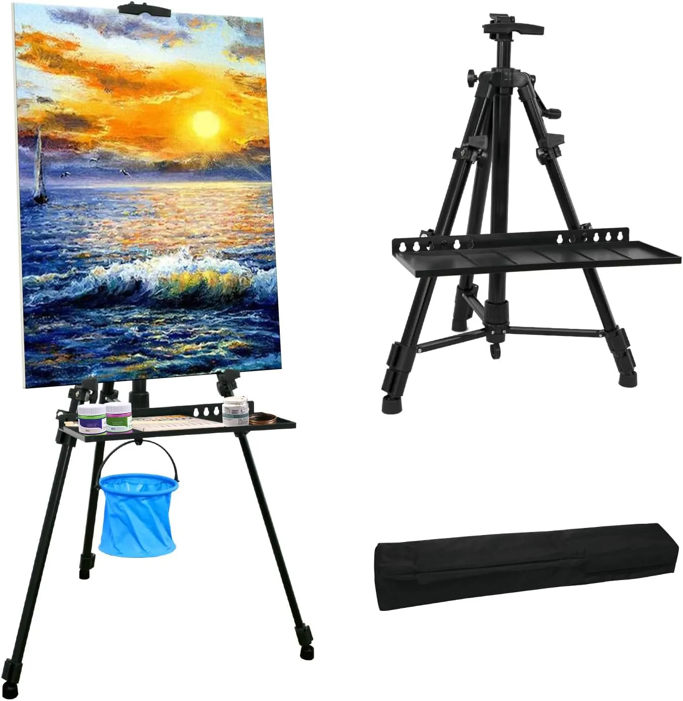 Bild von NewZeal Atelierstaffelei aus Aluminium mit einer Höhe von 50 bis 152 cm und tragbarer Tasche in Schwarz