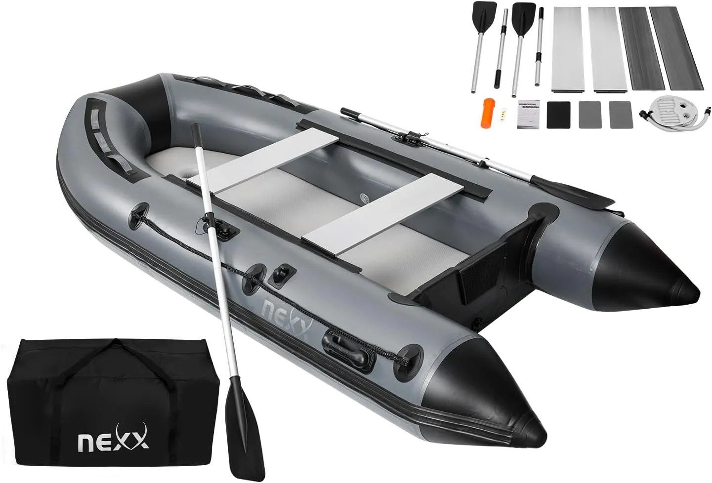 Bild von NEXX 330 cm Sportboot mit Luftboden in hellgrau, inkl. Tragetasche, 2 Paddeln und Reparaturkit