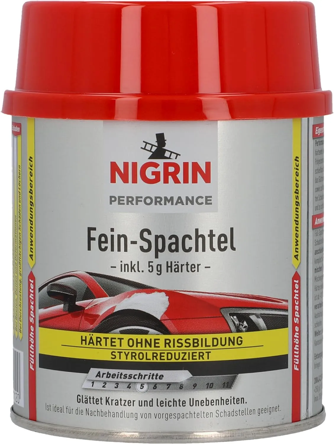 Bild von NIGRIN Performance Fein-Spachtel 245 g mit 5 g Härter zur Rissfreien Glättung von Kratzern und Unebenheiten