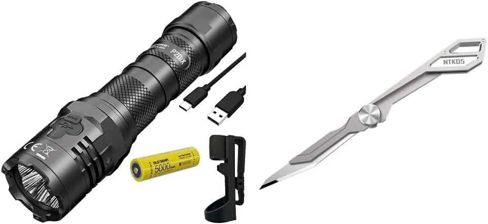Bild von Nitecore P20iX taktische Taschenlampe und NTK05 Titanium Schlüsselanhänger-Messer