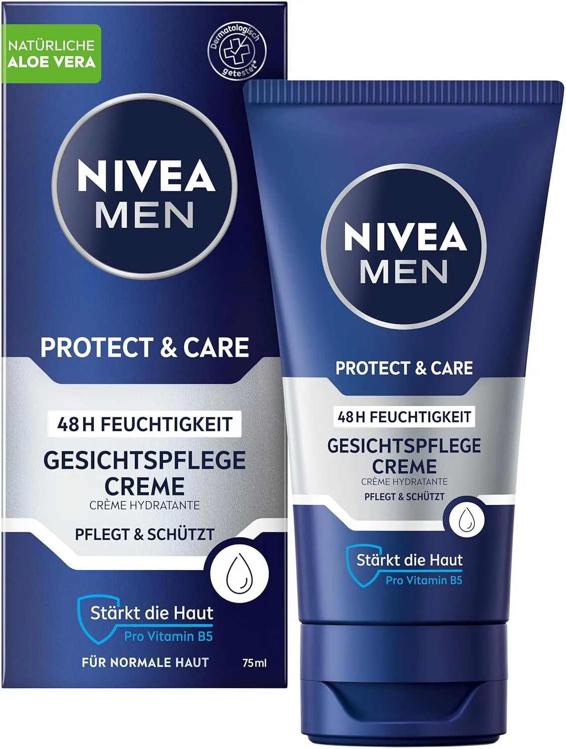Bild von NIVEA MEN Protect & Care Gesichtscreme 75 ml mit Aloe Vera und Pro Vitamin B5 für 48 Stunden Feuchtigkeit