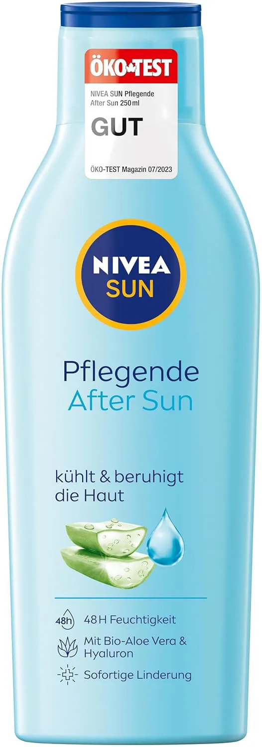 Bild von NIVEA SUN After Sun Lotion mit 250 ml, enthält Bio-Aloe Vera und Hyaluron für 48 Stunden Feuchtigkeit und hautberuhigende Wirkung