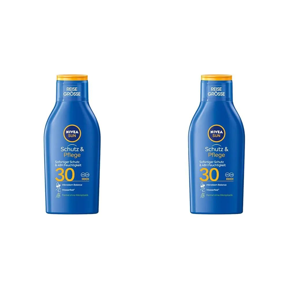 Bild von NIVEA SUN Sonnenmilch LSF 30 Reisegröße mit 100 ml, 48 Stunden Feuchtigkeit und sofortigem UVA/UVB Schutz im 2er Pack