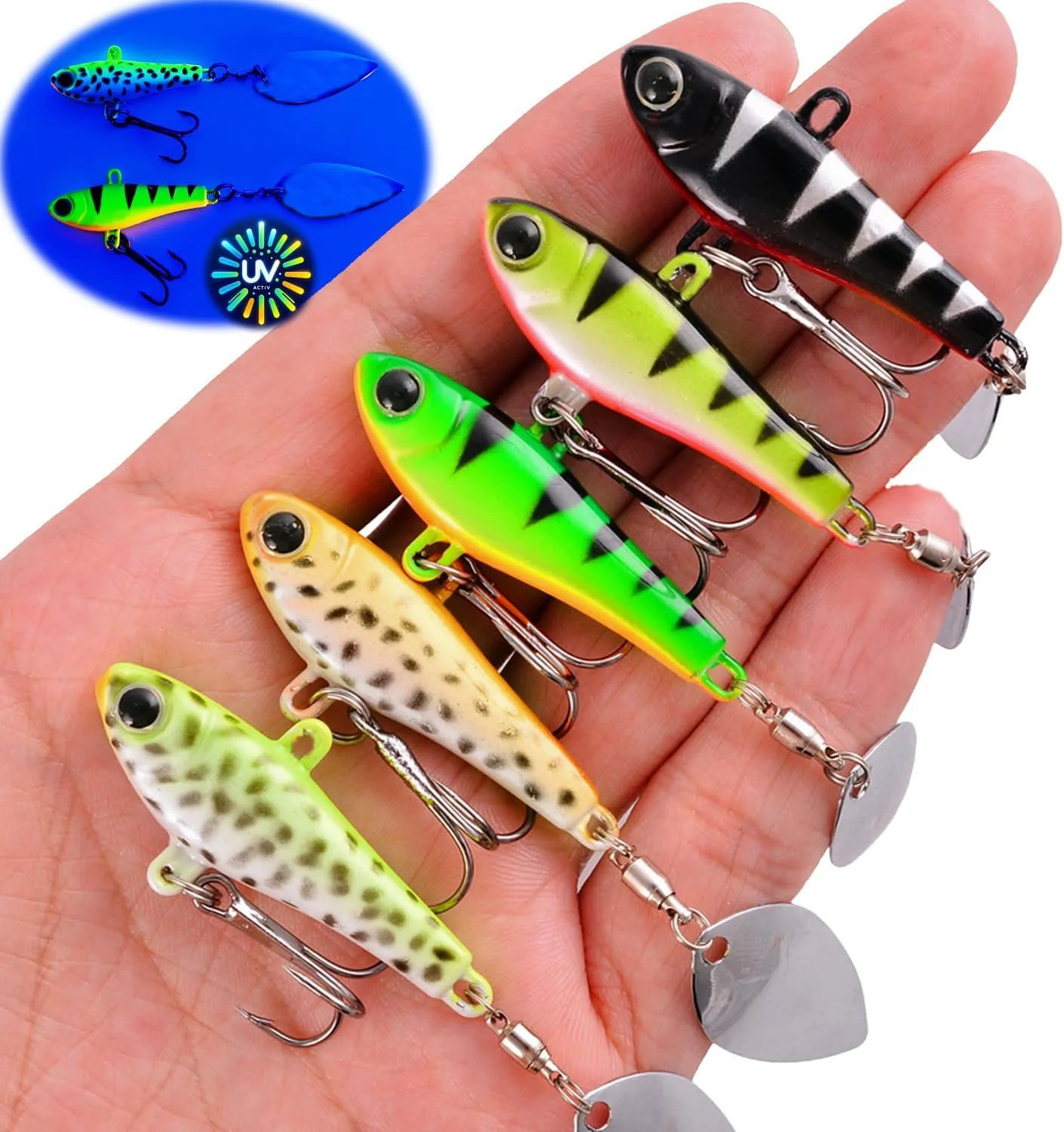 Bild von Njord Kalastus Jig Spinner Set 2024 mit 5 Stück à 20 g in Köderbox für Barsch, Hecht, Zander und Döbel