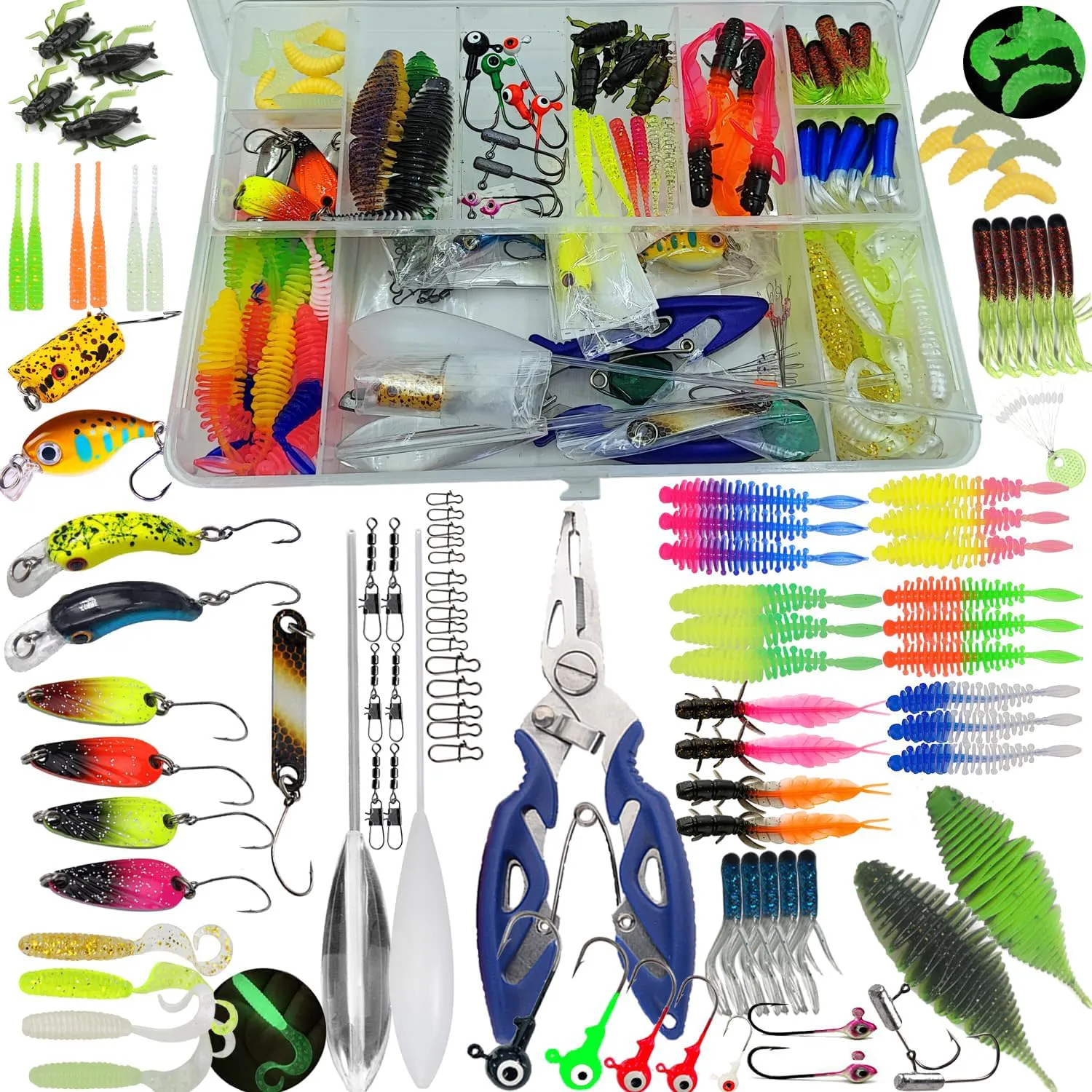 Bild von Njord Kalastus Mega Forellen Gummiköder Set in Box, ideal als Geschenk für Angler, inklusive Gummiwürmer und Barschköder