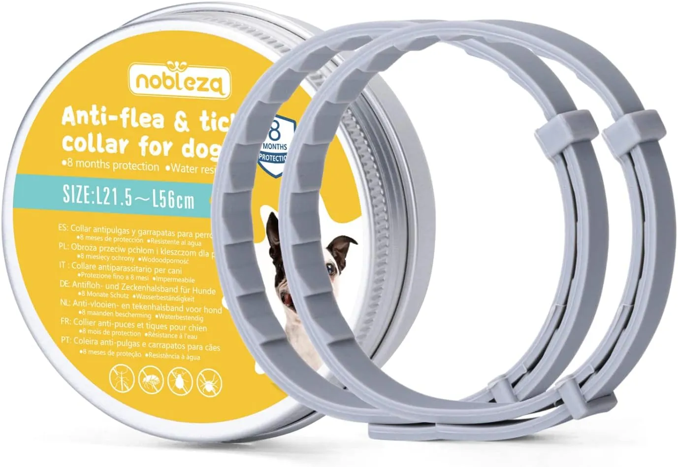 Bild von Nobleza Zeckenhalsband für Hunde im 2er Set, wasserdicht, verstellbar und mit bis zu 8 Monaten Schutz gegen Zecken und Flöhe, Länge 56 cm