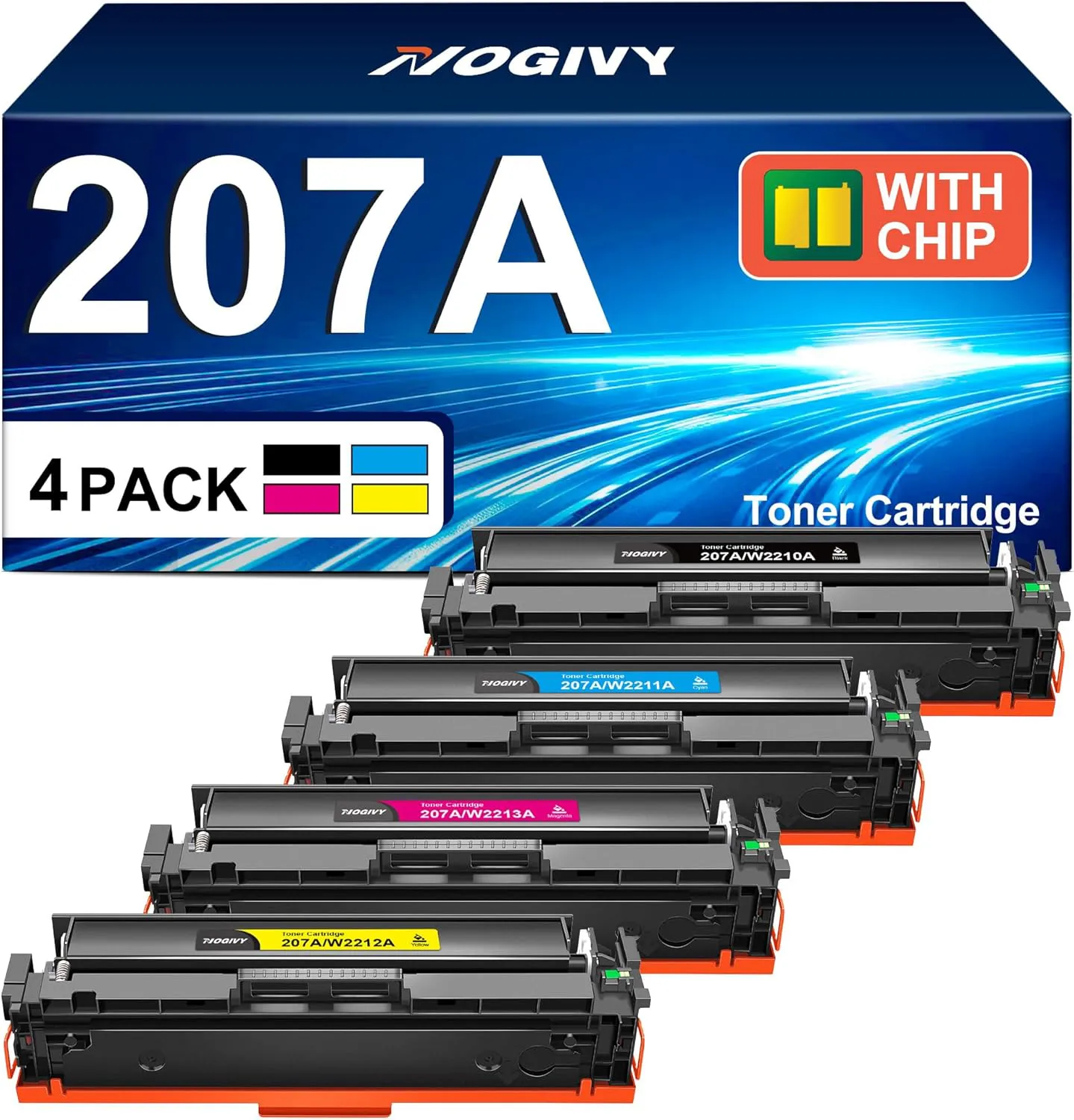 Bild von NOGIVY 207A Toner Set kompatibel mit HP für Color Laserjet Pro MFP M283fdw und M255dw, 4er-Pack in Schwarz, Cyan, Gelb und Magenta