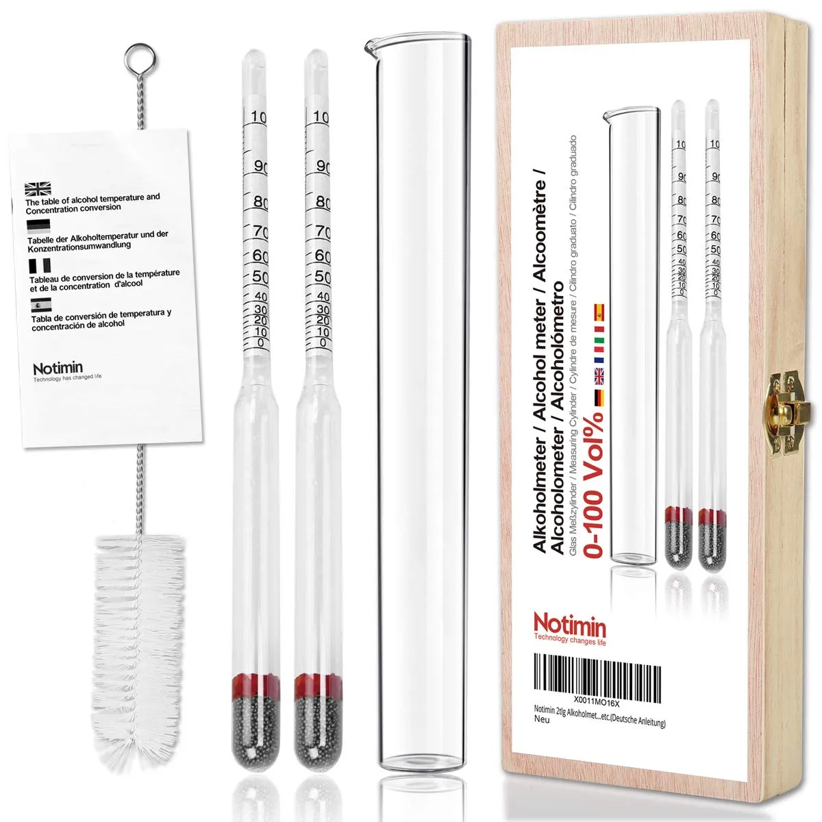 Bild von Notimin 2tlg Alkoholmeter Set mit Aräometer und Glas Messzylinder für Spirituosen