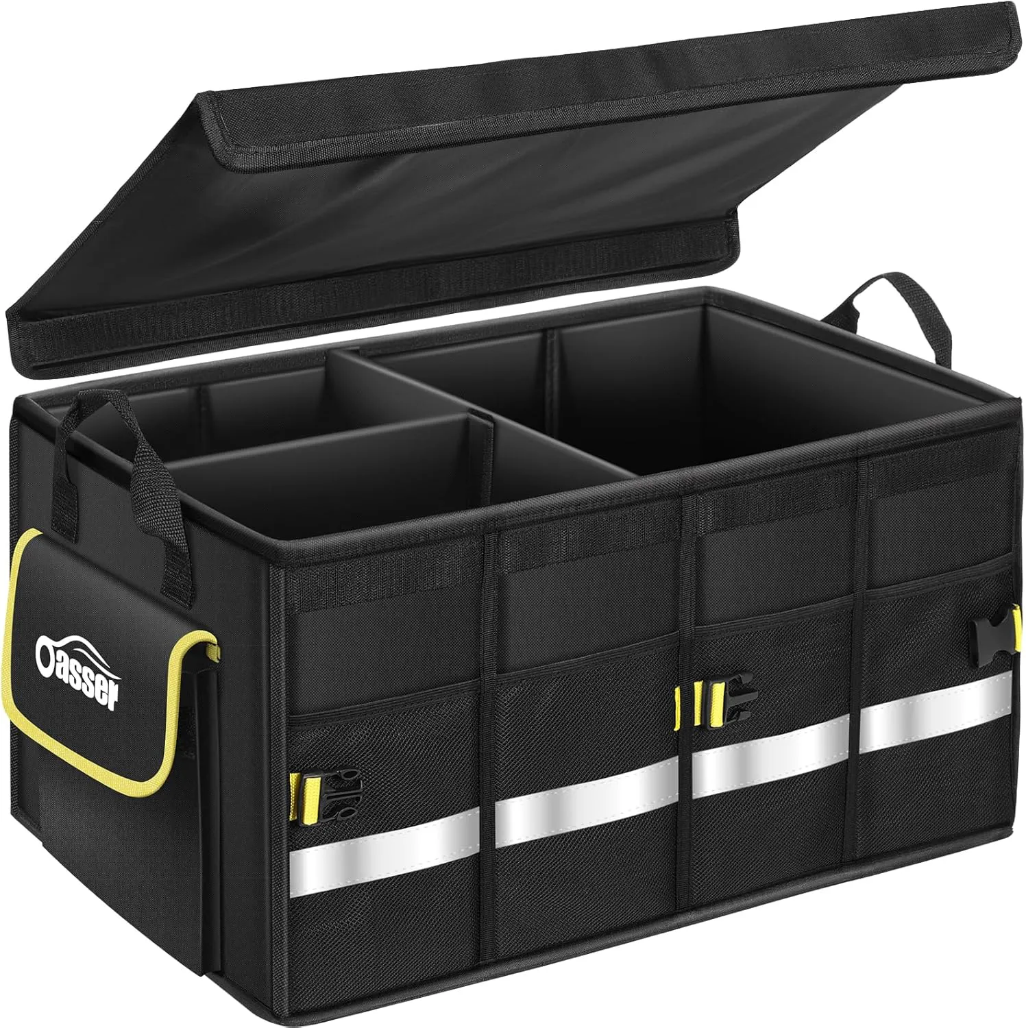 Bild von Oasser Kofferraumtasche Organizer mit Deckel, wasserdicht und rutschfest, faltbar mit Griffen und Reflexstreifen