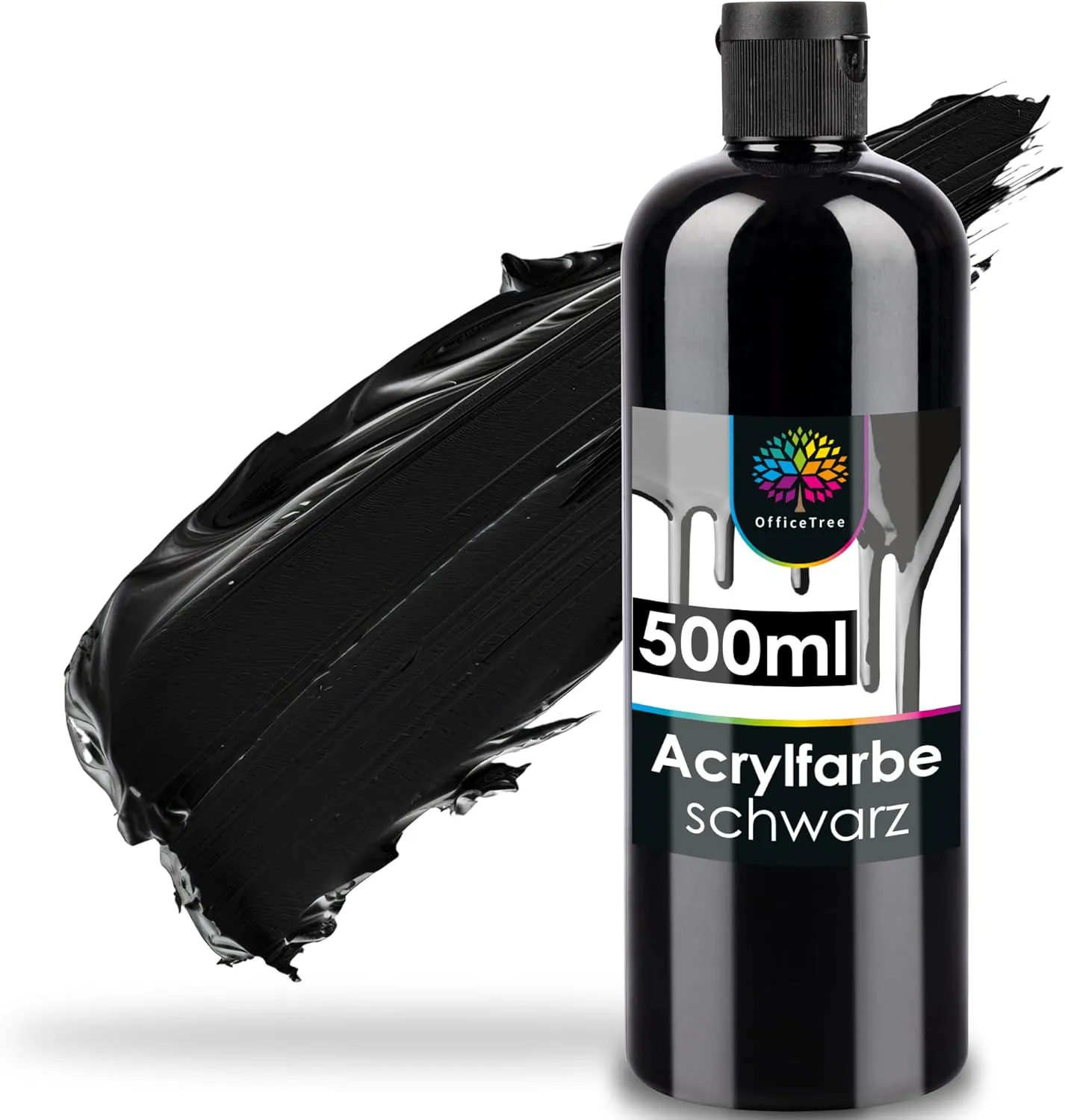 Bild von OfficeTree 500ml schwarze Acrylfarbe auf Wasserbasis für Acrylmalerei und Hobbykünstler