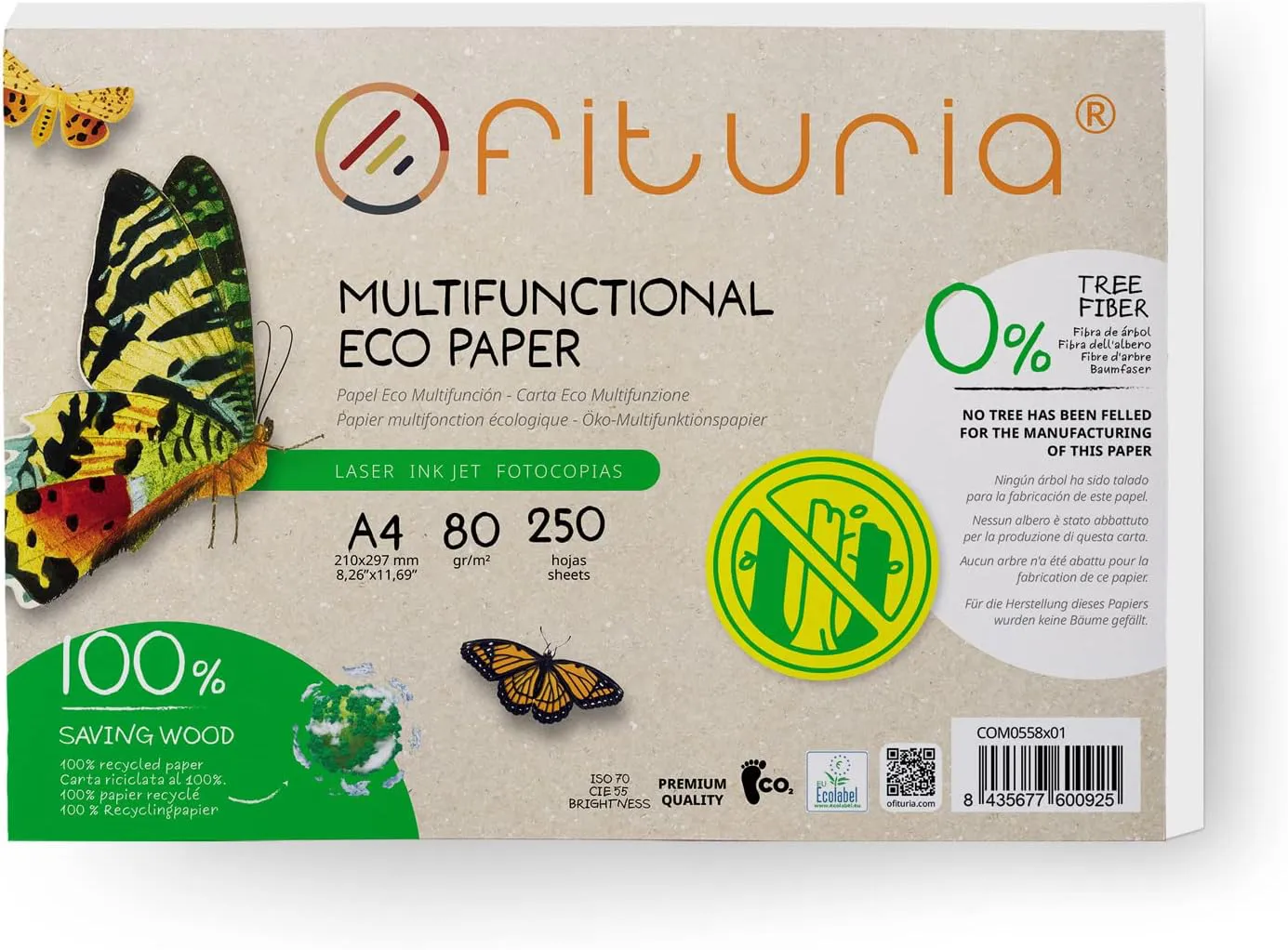 Bild von Ofituria A4 Recyclingpapier 80g 250 Blatt 100% Recycling geeignet für Laser- und Tintenstrahldrucker