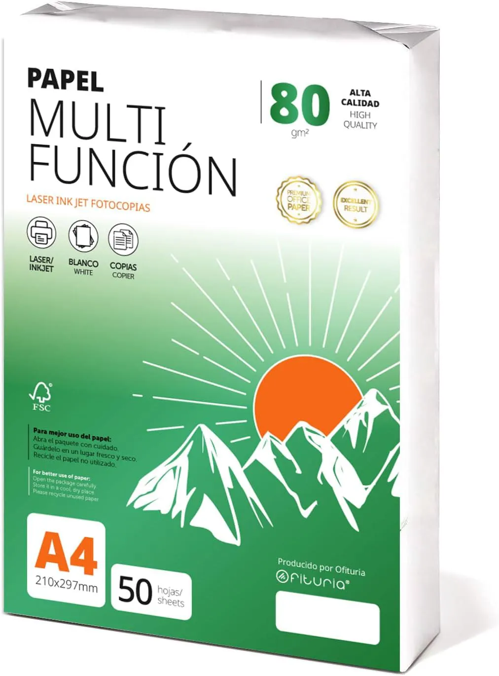Bild von Ofituria Kopierpapier A4 mit 80 g/m2 in einer Packung zu 50 Blatt für Laser- und Tintenstrahldrucker