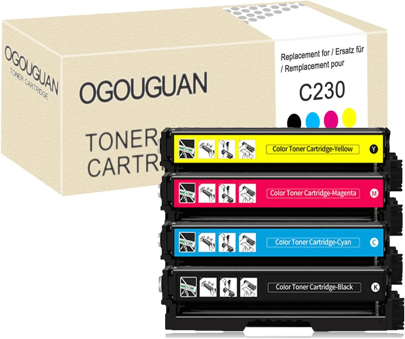 Bild von OGOUGUAN C230 Tonerkartusche in 4 Farben, Ersatz für Xerox C230 und C235, Druckkapazität von 3000 Seiten
