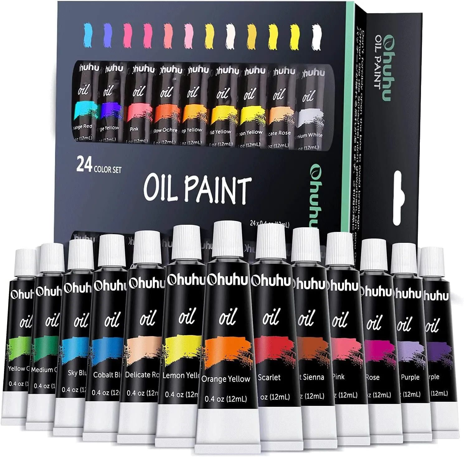 Bild von Ohuhu Ölfarben Set mit 24 Farben à 12ml, ungiftig und in Künstlerqualität, ideal für Anfänger und Erwachsene