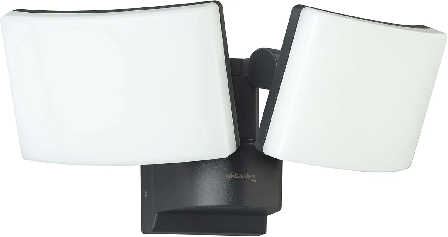 Bild von Oktaplex Cali Dos LED Außenstrahler mit 40 Watt und zwei Köpfen, warmweißes Licht, IP65, anthrazit