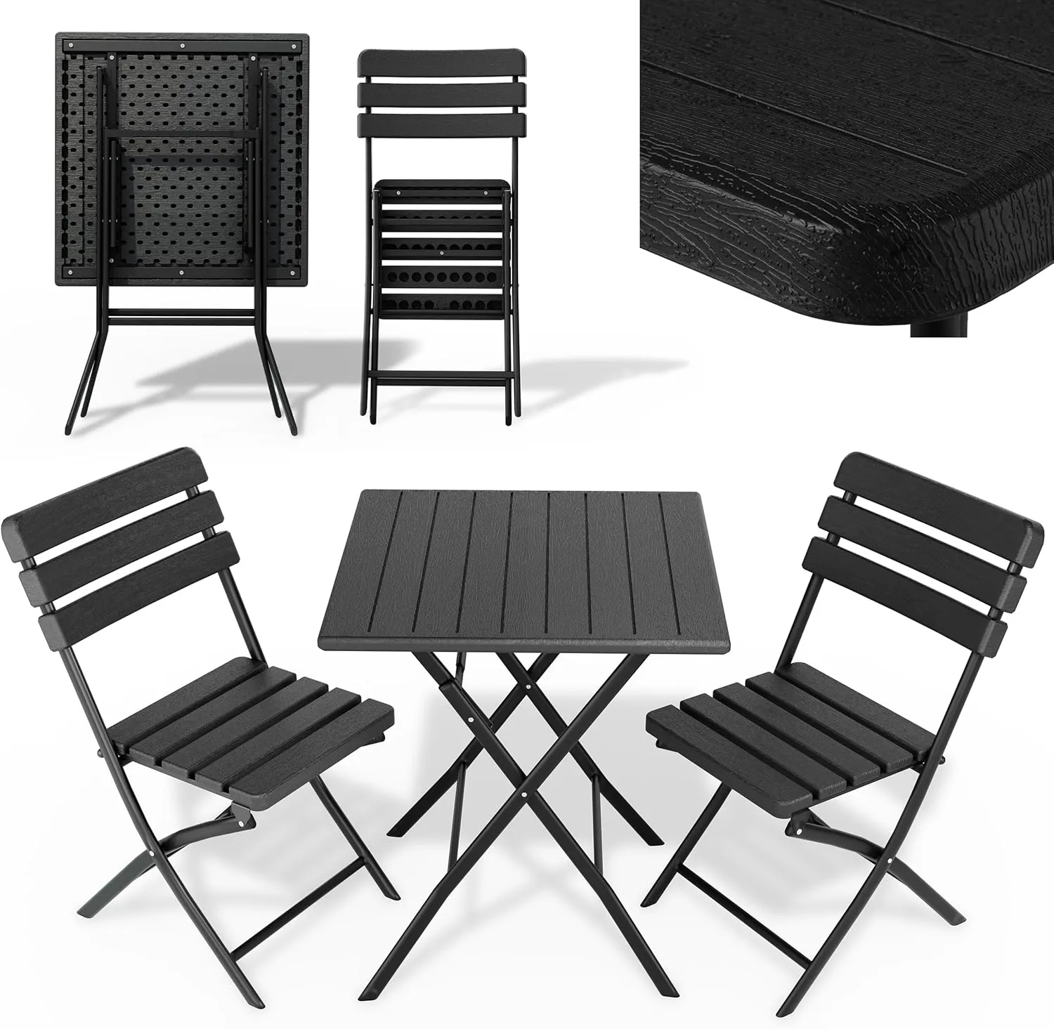 Bild von Onbest 3-teiliges Balkontisch Set für 2 Personen mit klappbarem Tisch und 2 Stühlen in Holzoptik, wetterfest für Balkon, Garten und Terrasse