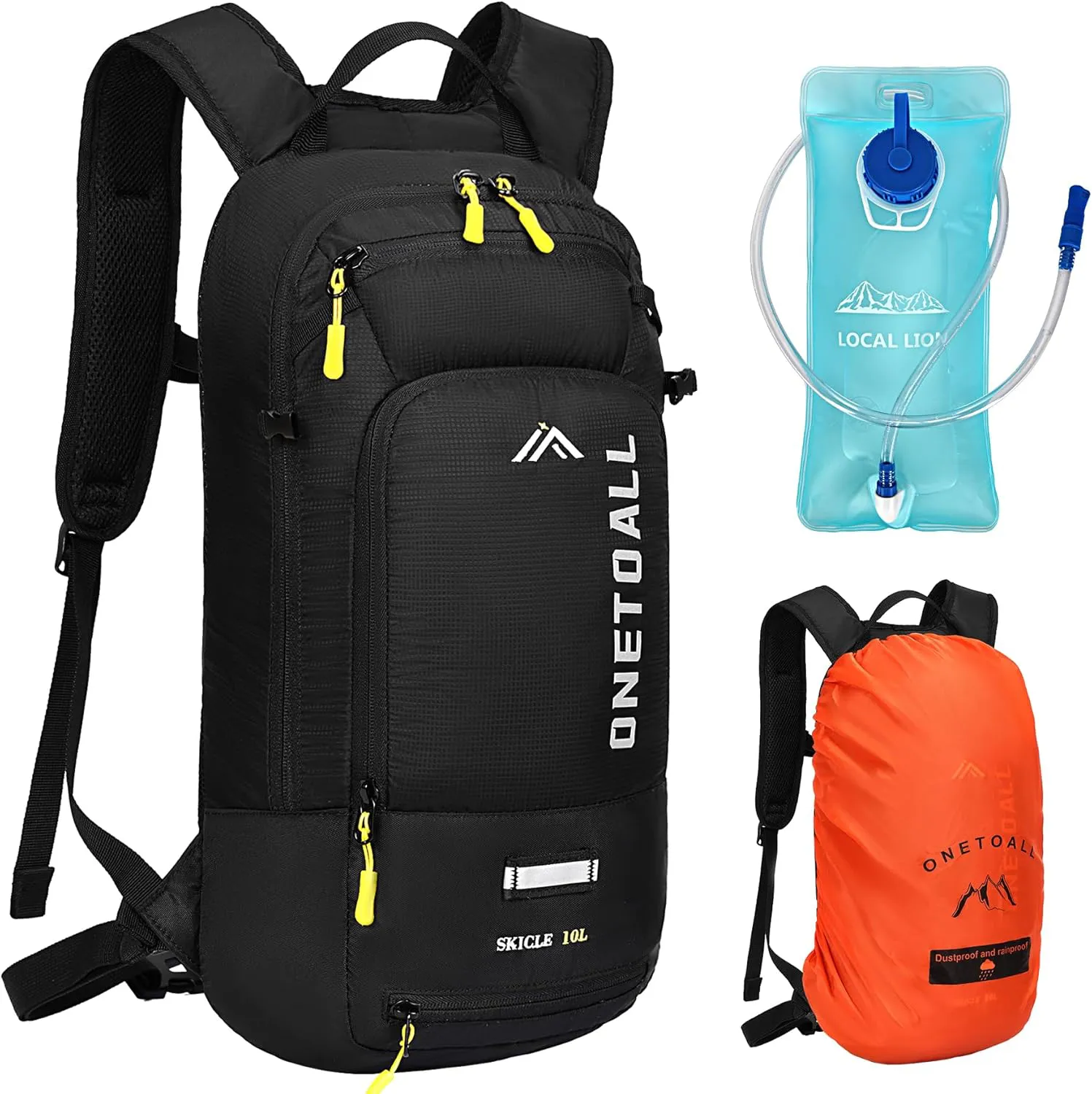 Bild von ONETOALL 10L Fahrradrucksack klein mit Regenschutz und Helmnetz für Damen und Herren, ideal zum Radfahren, Wandern und Skifahren