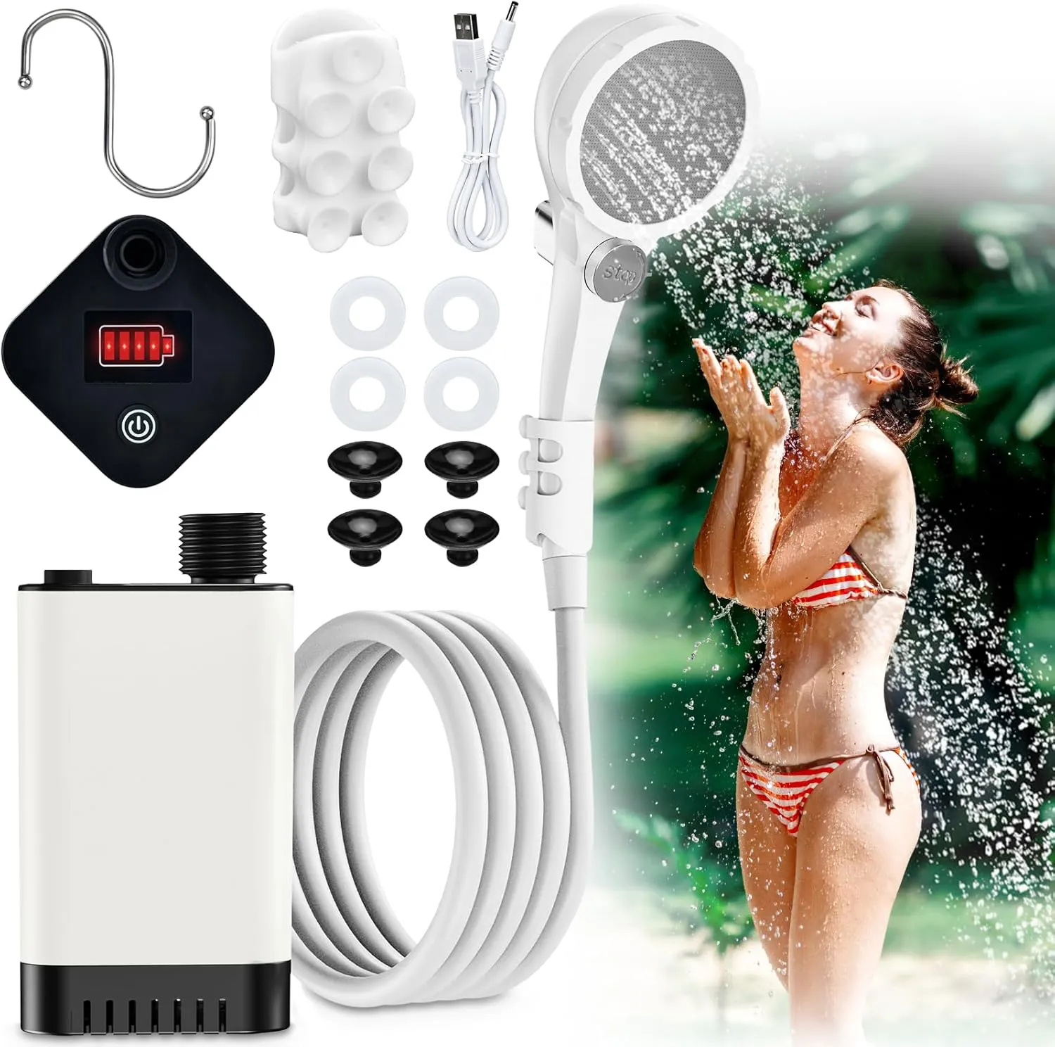 Bild von Onherm tragbare Campingdusche mit 6000mAh Akku und einstellbarem Wasserdruck für Outdoor-Aktivitäten