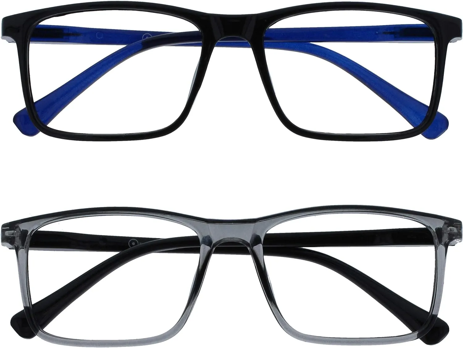 Bild von OPULIZE Ink 2er Pack Fernbrille für Kurzsichtigkeit mit rechteckigem Rahmen und kratzfestem Design in Schwarz und Grau, für Herren und Damen, Stärke -1.50
