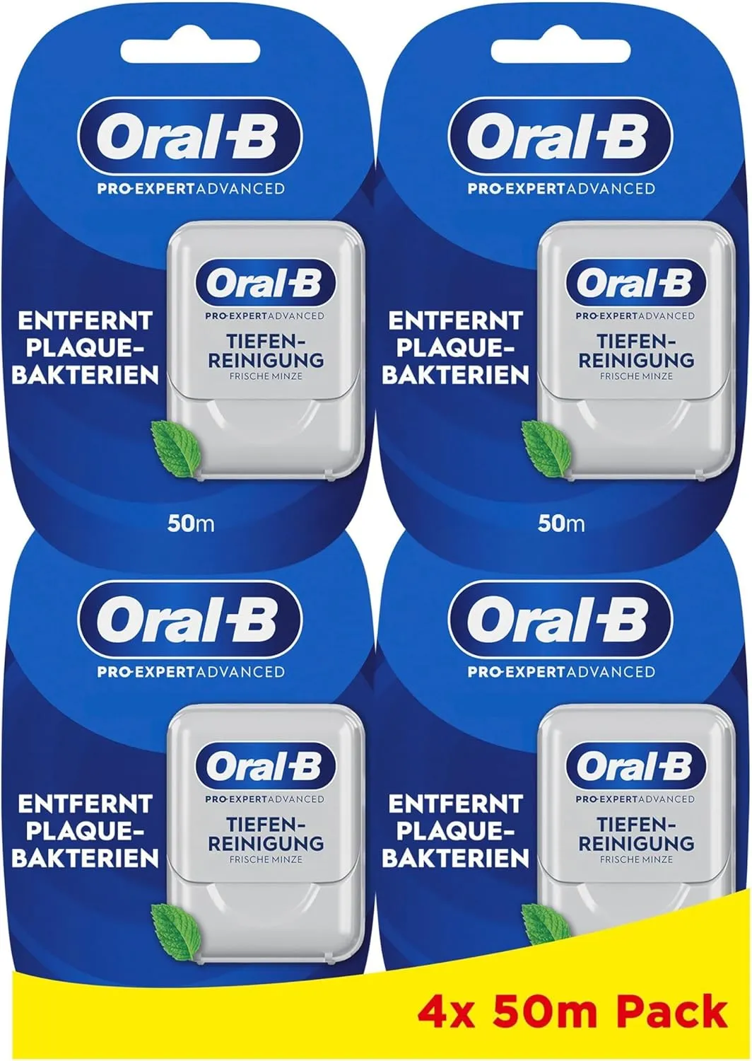 Bild von Oral-B Pro-Expert Advanced Gewachstes Zahnband mit Tiefenreinigung in frischer Minze, 4 Packungen à 50 Meter