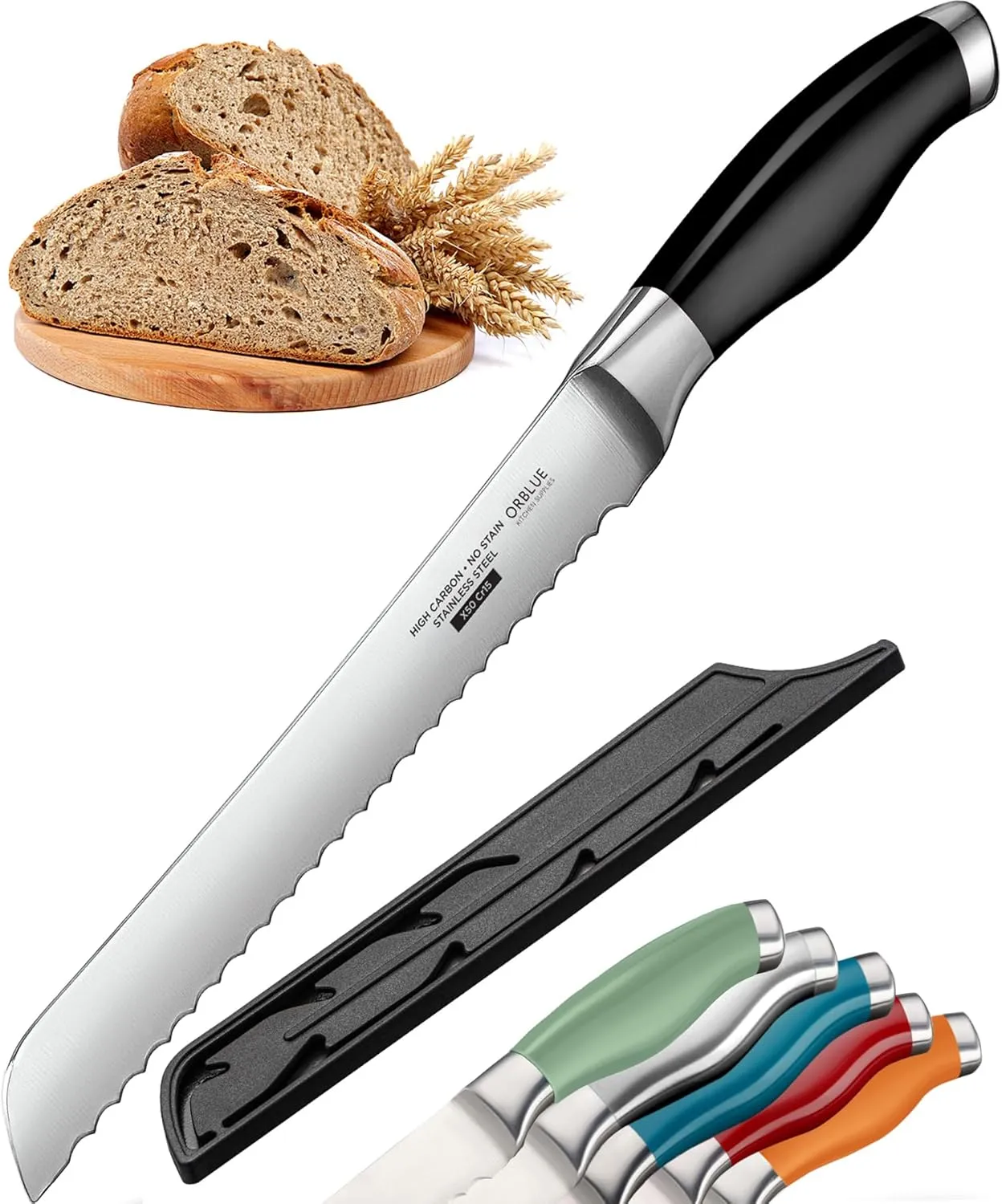 Bild von Orblue Brotmesser mit Wellenschliff aus Edelstahl für müheloses Schneiden von Brot, Bagels und Kuchen
