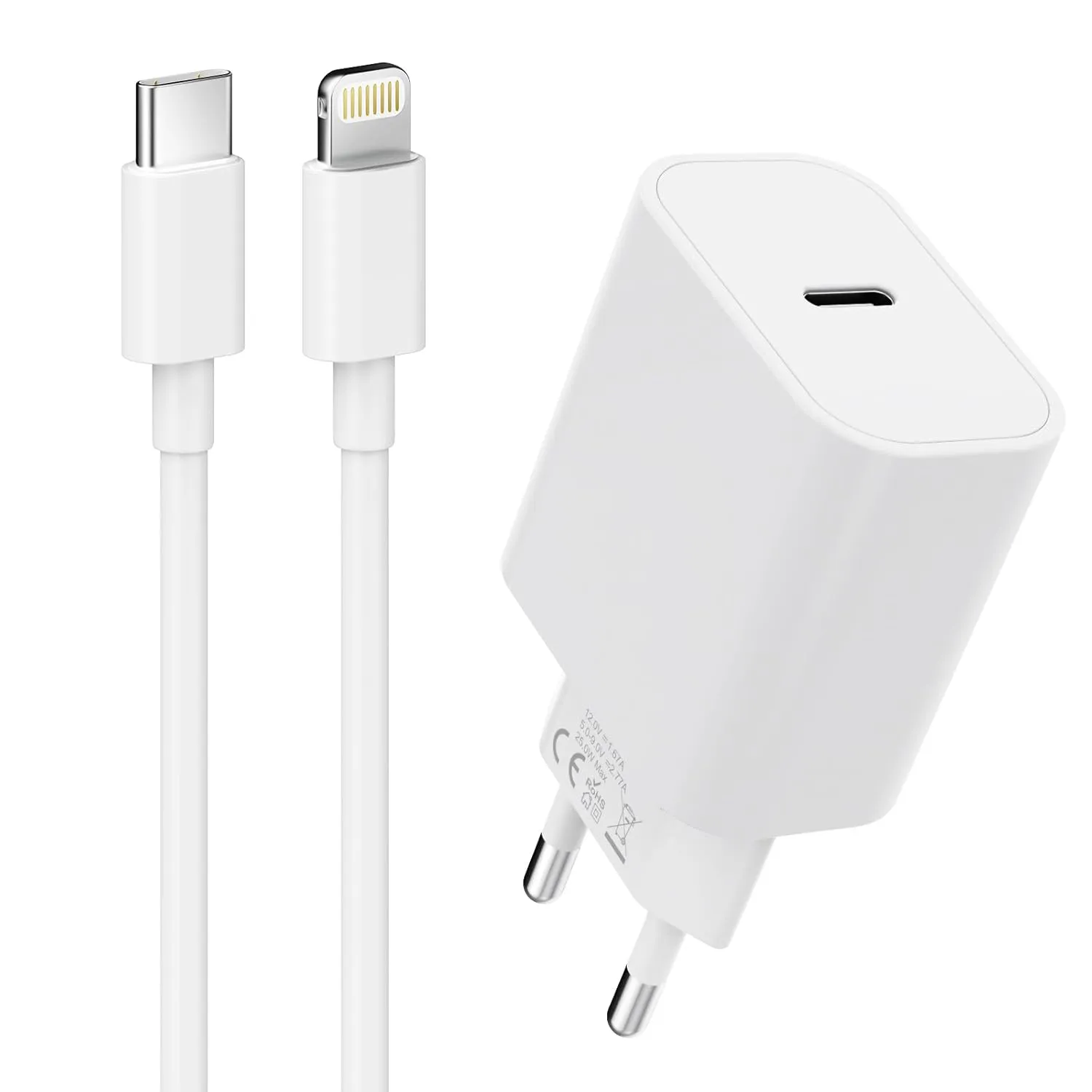 Bild von Original Apple Ladegerät und Lightning Kabel für iPhone 14 Plus bis 11 Pro Max und iPad mini, MFi zertifiziert, mit USB-C Power Adapter