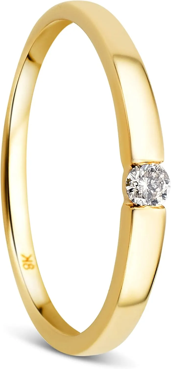 Bild von OROVI 8 Karat Goldring mit 0,05 Ct Diamant, handgemacht und allergenfrei, Größe 50-60