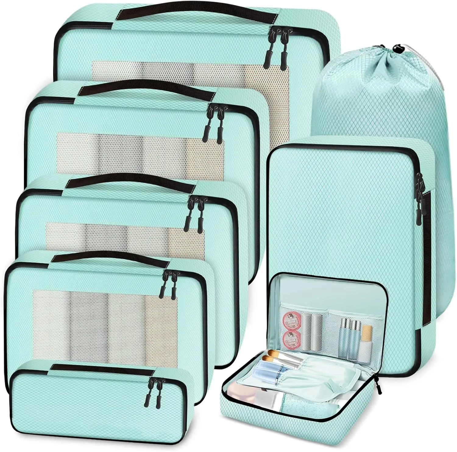 Bild von Otauoaea 8-teiliges Koffer Organizer Set in Blau mit Packing Cubes und Taschen für Kleidung, Kosmetik und Schuhe