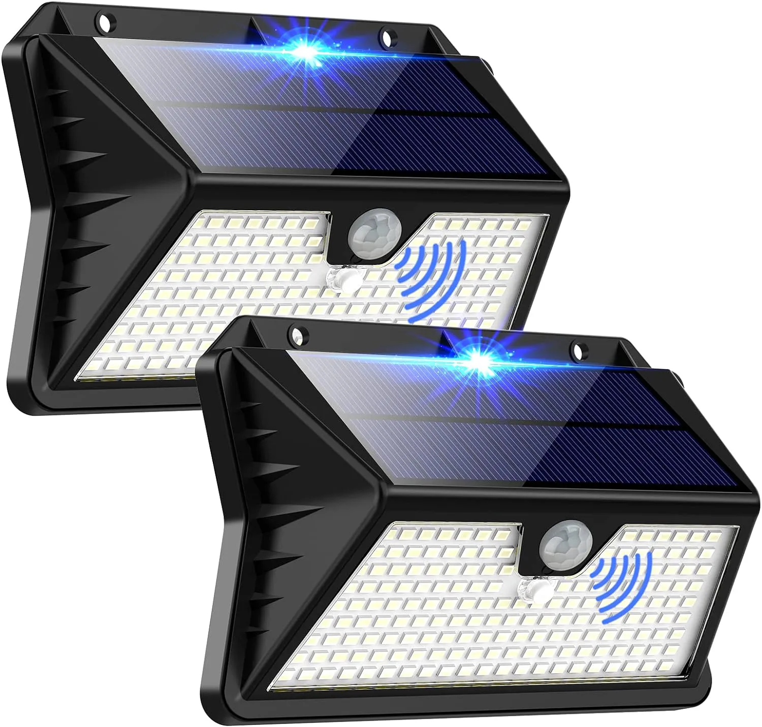 Bild von OUILA 2er Set Solarlampen für außen mit 185 LEDs und Bewegungsmelder, wasserdicht nach IP65, ideal für Garten, Hof und Eingangsbereiche