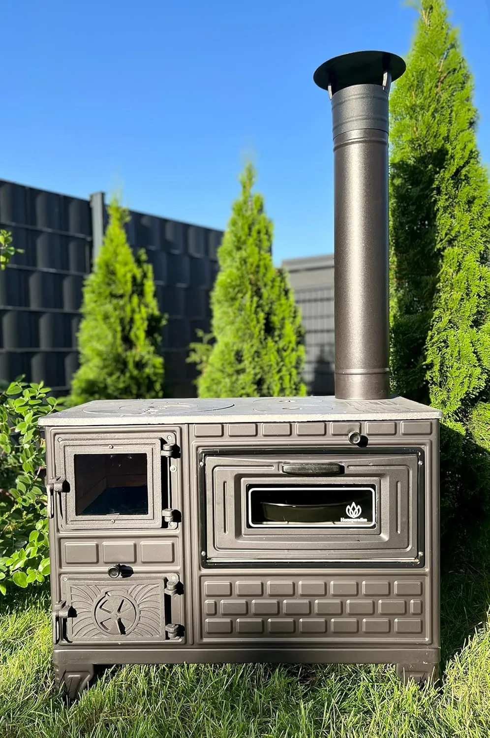 Bild von Outdoor Küchenofen Kuzine Soba mit 9 kW für Garten und Terrasse, Holz- und Kohleofen mit Glastür