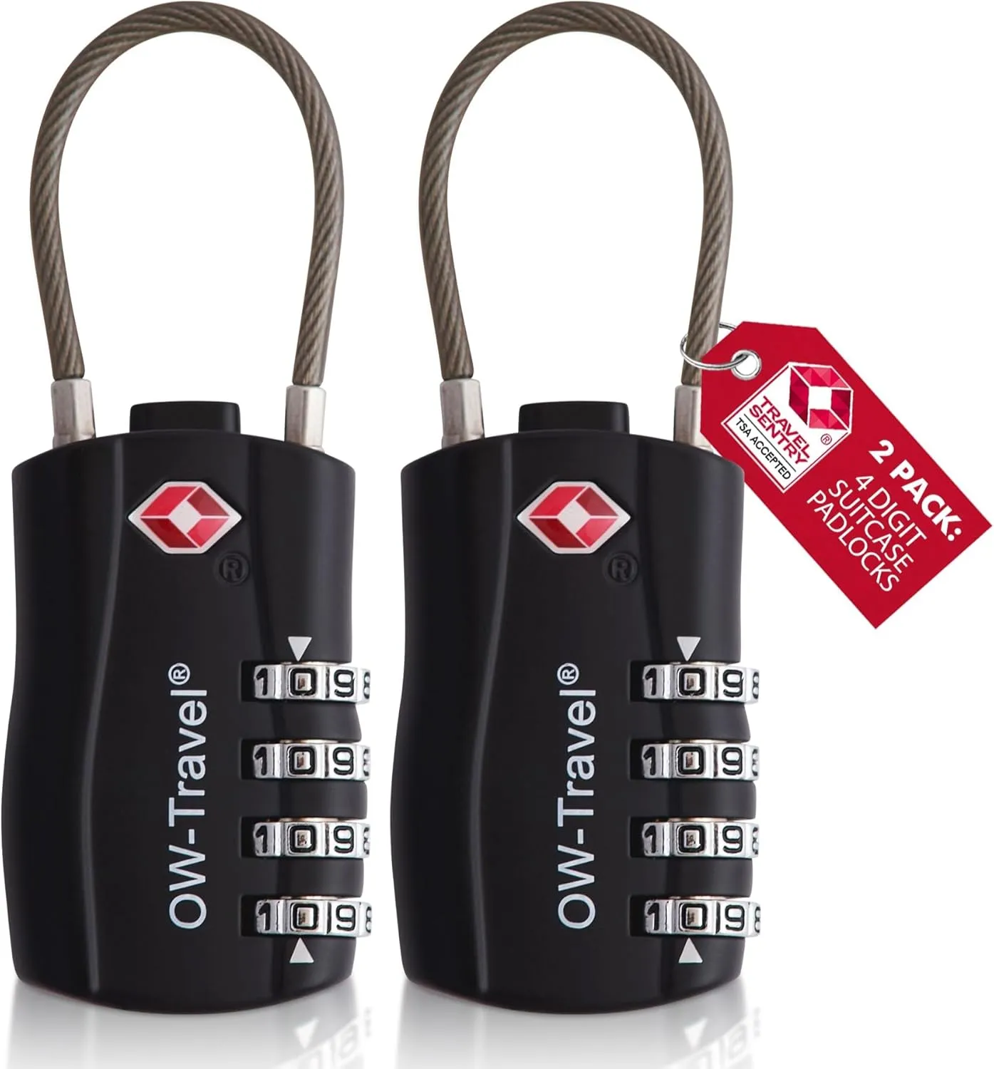 Bild von OW-Travel 4-stelliges Kabelschloss in Schwarz für Gepäck und Spinde mit TSA-Funktion