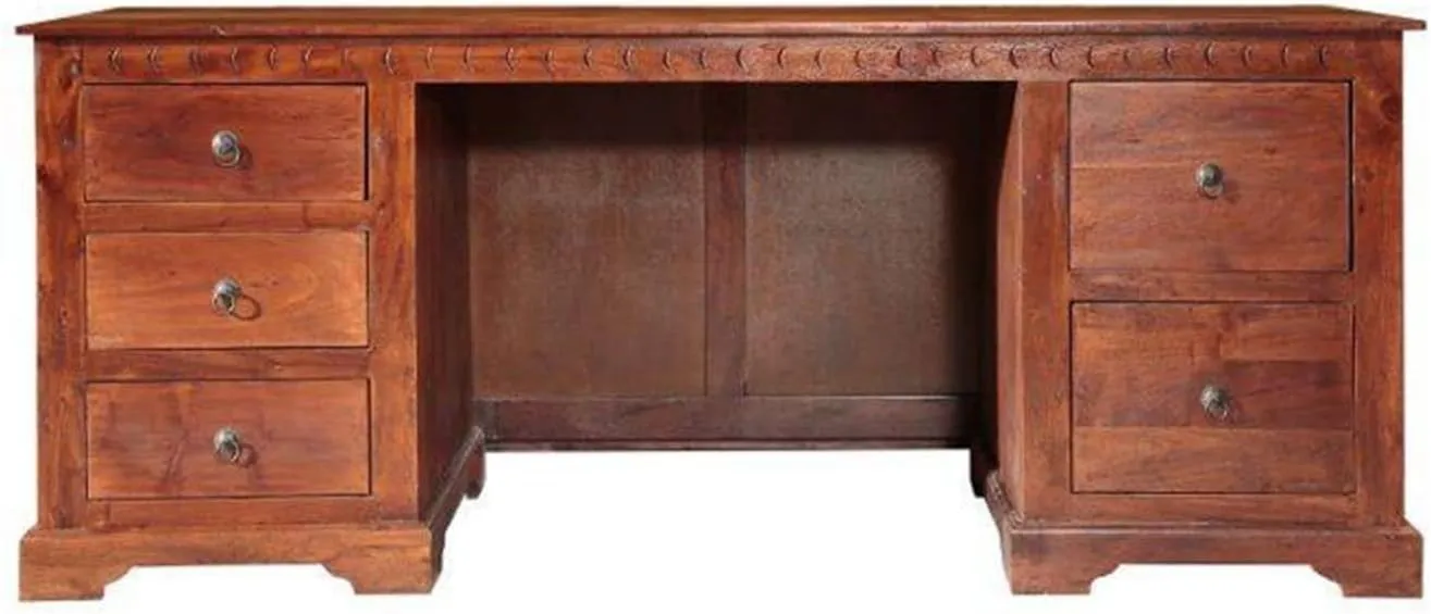 Bild von Oxford Schreibtisch aus Akazienholz von Massivmoebel24 mit den Maßen 180x80x74 cm im Kolonialstil, Artikelnummer 529