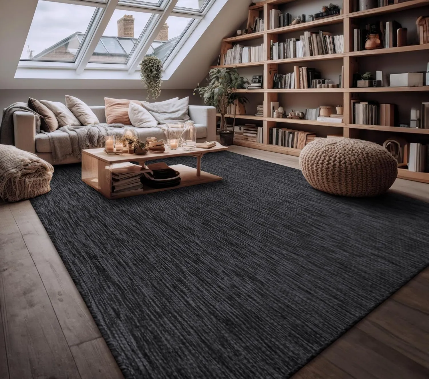 Bild von Paco Home wetterfester Outdoor Teppich in Anthrazit, 140 x 200 cm, Flachgewebe in Sisaloptik