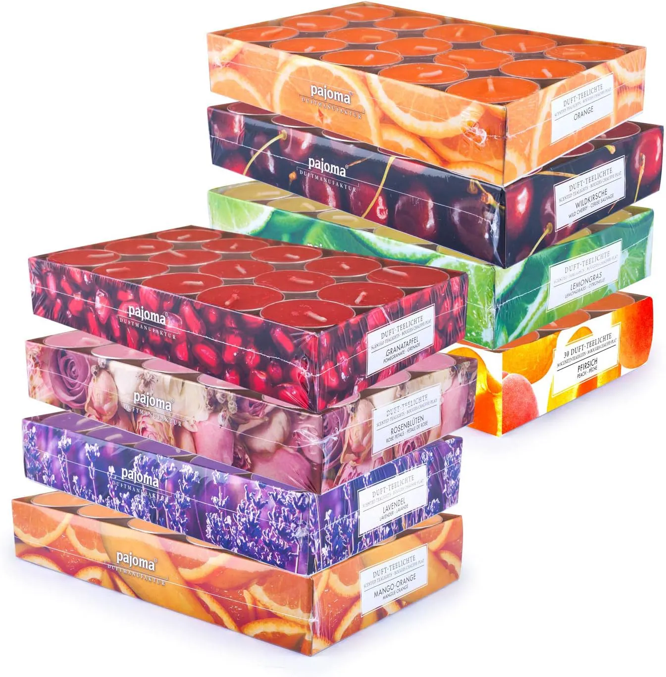 Bild von pajoma Duft Teelichte Set mit 240 Stück in fruchtigen Frühjahrs- und Sommerdüften, 8x30 Teelichte