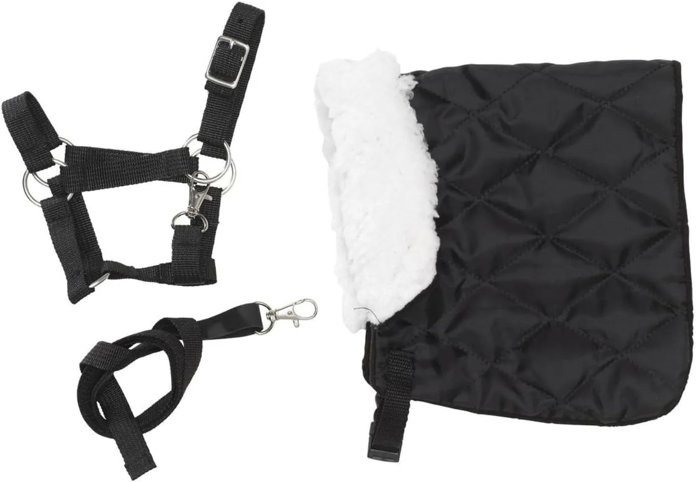 Bild von Panduro Hobby Horse Halfter Set mit Wolldecke und Nylonhalfter in Schwarz, inklusive Leine