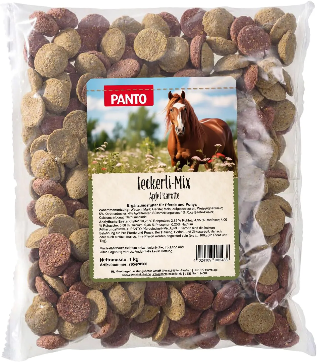 Bild von PANTO 1 kg Leckerli Mix für Pferde mit Apfel und Karotte in Pelletform