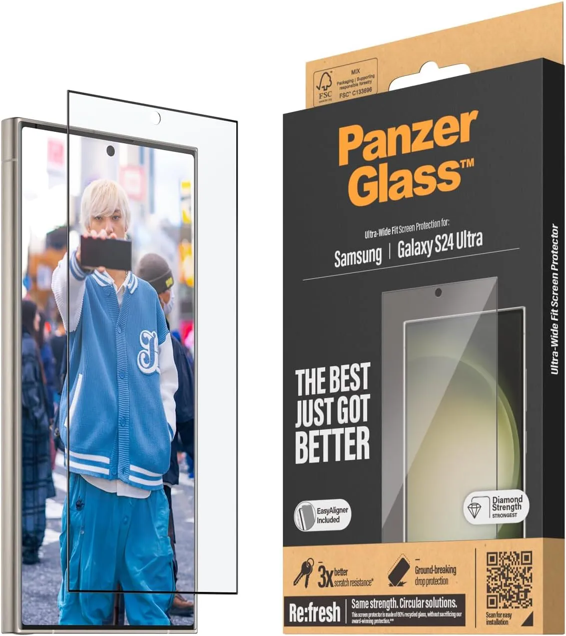 Bild von PanzerGlass Displayschutz für Samsung Galaxy S24 Ultra mit Ultraschall-Fingerabdruckleser-Kompatibilität und nachhaltiger Verpackung