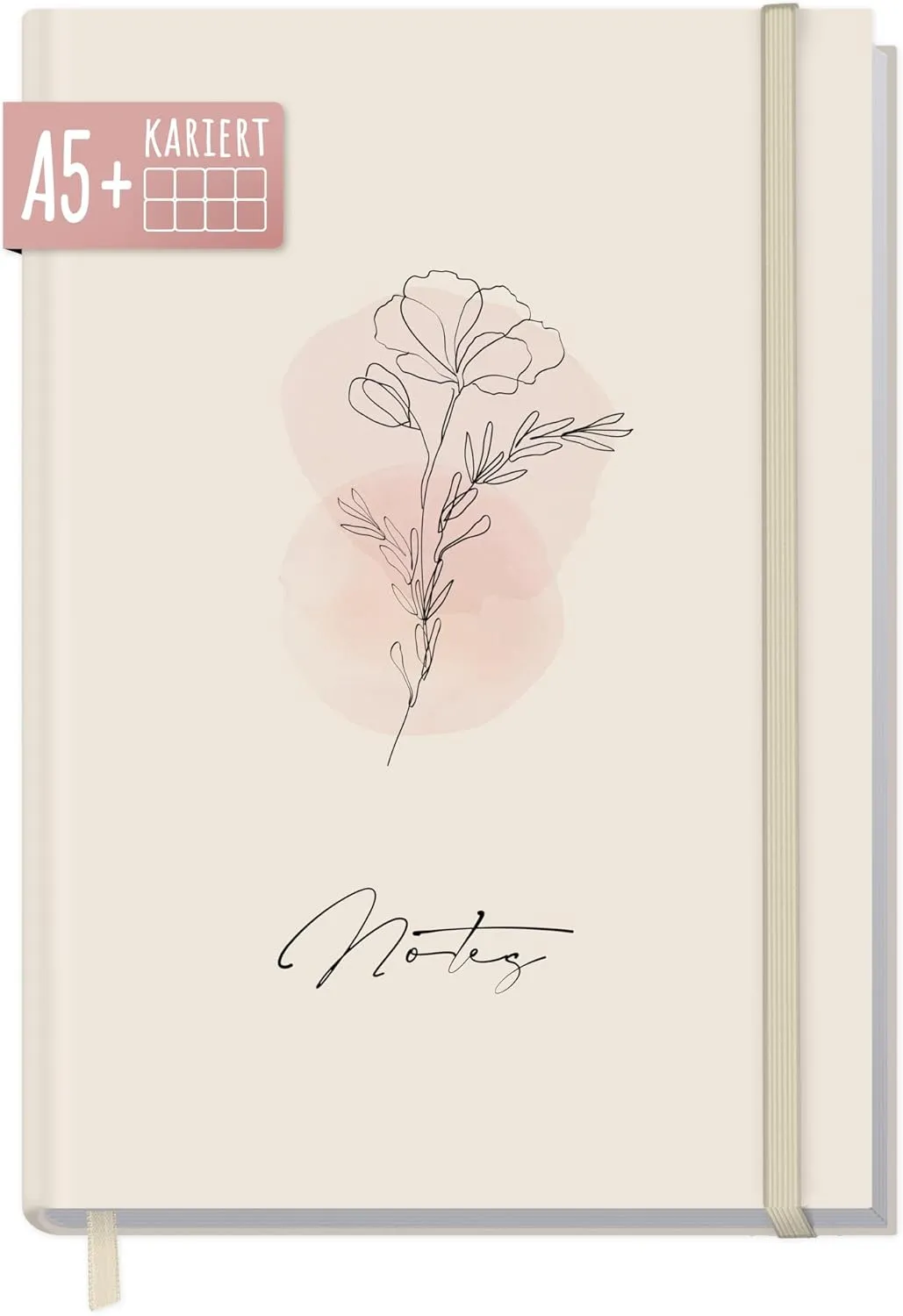 Bild von paper&you Notizbuch A5+ kariert mit Gummiband im Dainty Flower Design, 156 Seiten, nachhaltig und klimafreundlich