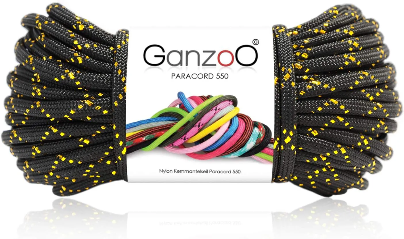 Bild von Paracord 550 Glitter-Cord in Schwarz-Gold, 30 Meter lang, 4 mm stark, für Armbänder, Leinen und Halsbänder